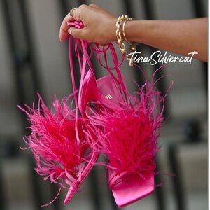 BLOGGER'S FAVE! Zara  Feathered High Heels Sandals Fuchsia NWT